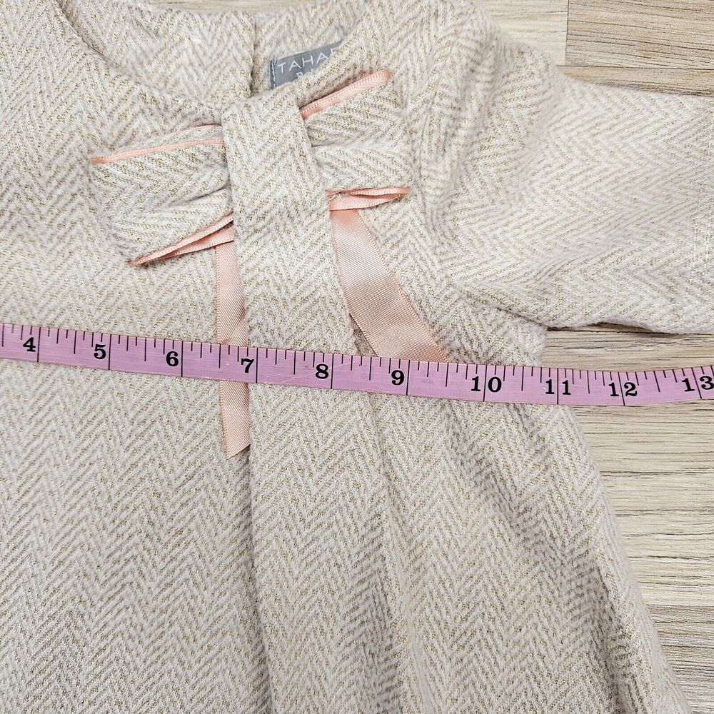 Tahari Baby Girl Cream Metallic Gold Dress Top With Bow 12 Months - Picture 4 of 6